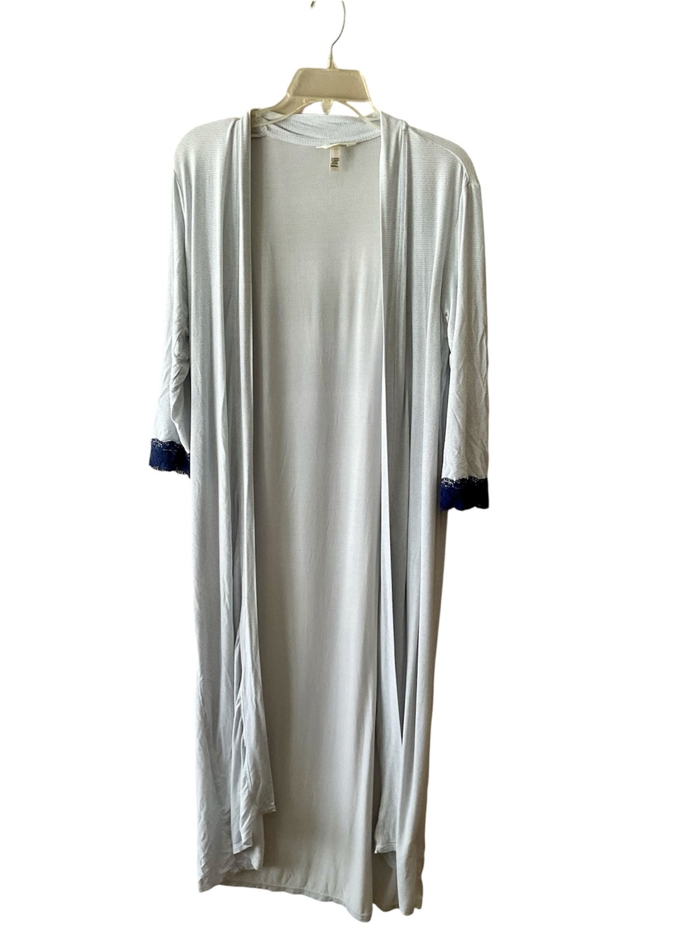 Soma Long Light blue Robe with Navy Lace Trim
